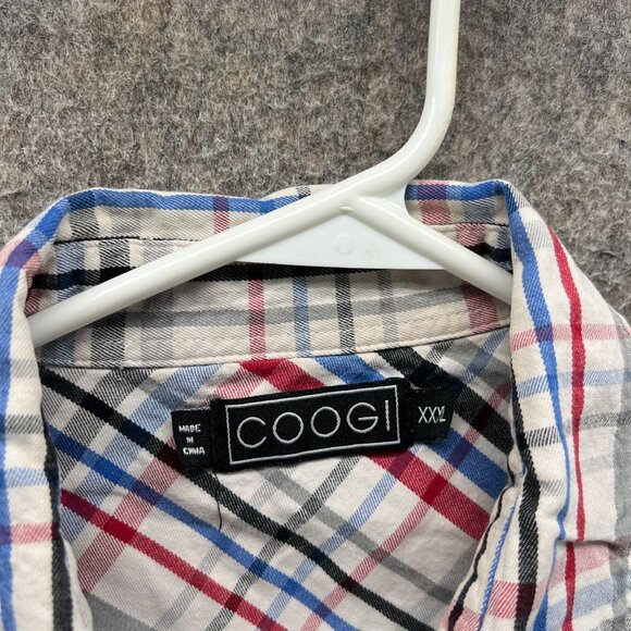 COOGI Shirt Mens 3XL White Red Plaid Button Down Embroidered Streetwear Y2K - Picture 4 of 11